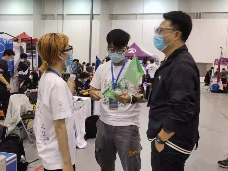 FRC 6414 robot inspection on the event floor